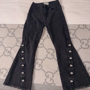 Rachel Roy Denim Crop Flare Jeans with Silver Button Accents, 26